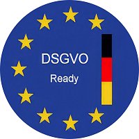 Rundes DSGVO-Symbol für rechtssichere Homepage-Erstellung.