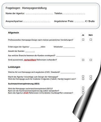 Ausschnitt einer Checkliste für eine Homepage-Erstellung..