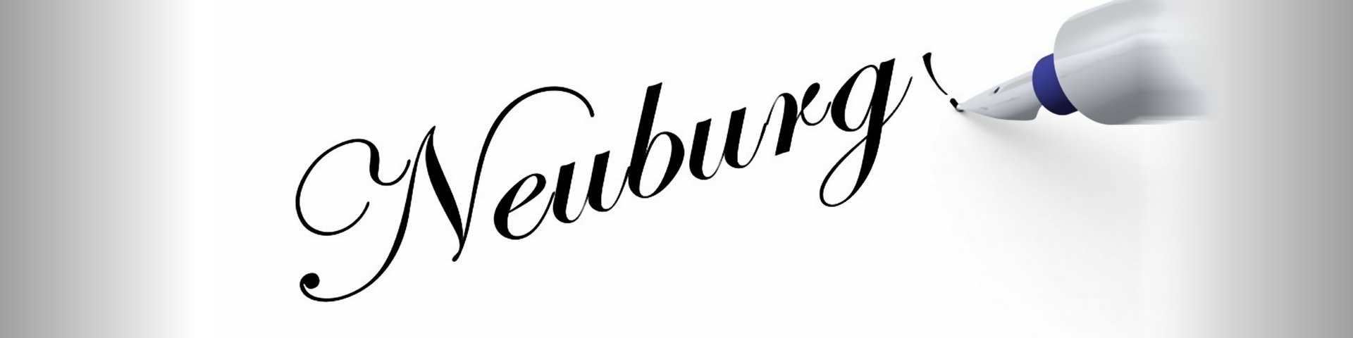 Das Wort Neuburg wird auf einen weissen Hintergrund geschrieben.