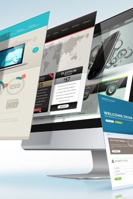 Verschiedene Bildschirme von PCs mit Homepages.