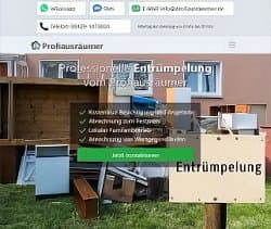 Startseite der Profiausräumer-Website für professionelle Entrümpelung mit Möbeln und Haushaltsgegenständen im Vordergrund.